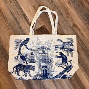 Paris Sézane Beige and Blue Animal Print Tote Bag